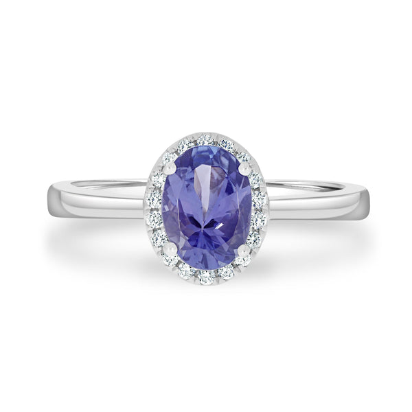1.11ct Tanzanite Rings with 0.09tct diamonds set in 14kt white gold