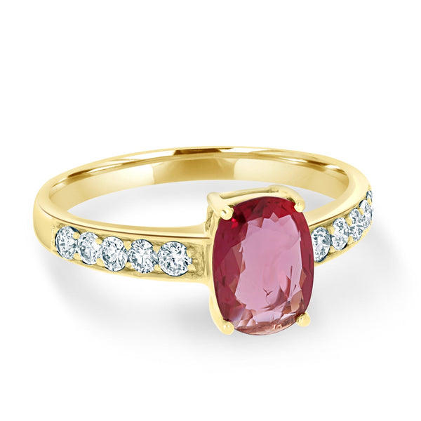1.08Ct Ruby Ring With 0.29Tct Diamonds Set In 18K Yellow Gold