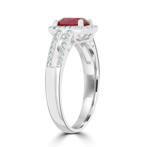 1.02Ct Ruby Ring With 0.25Tct Diamonds Set In 18K White Gold