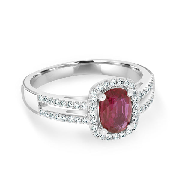 1.02Ct Ruby Ring With 0.25Tct Diamonds Set In 18K White Gold