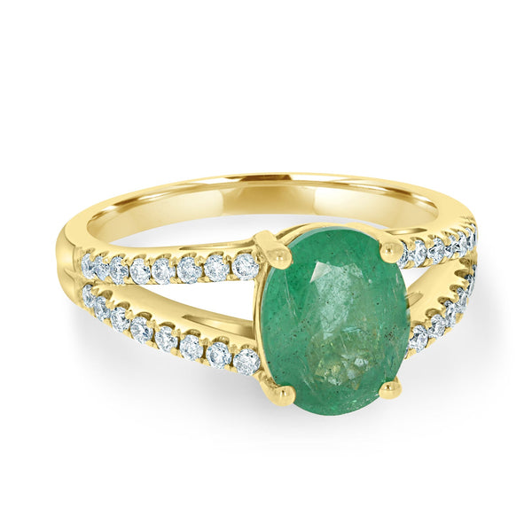 1.88ct Emerald Rings  with 0.3tct diamonds set in 14kt yellow gold
