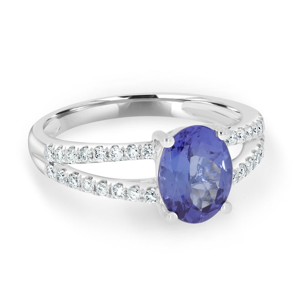 1.68ct Tanzanite Rings with 0.30tct diamonds set in 14kt white gold