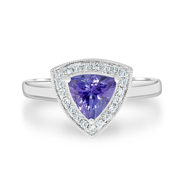 1.10ct Tanzanite Rings with 0.16tct diamonds set in 14kt white gold