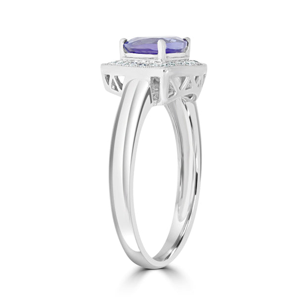 1.10ct Tanzanite Rings with 0.16tct diamonds set in 14kt white gold