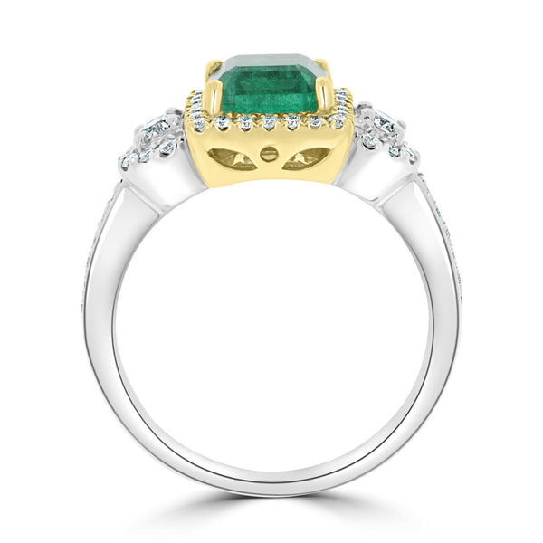1.33ct Emerald Rings with 0.45tct diamonds set in with 14kt two tone gold