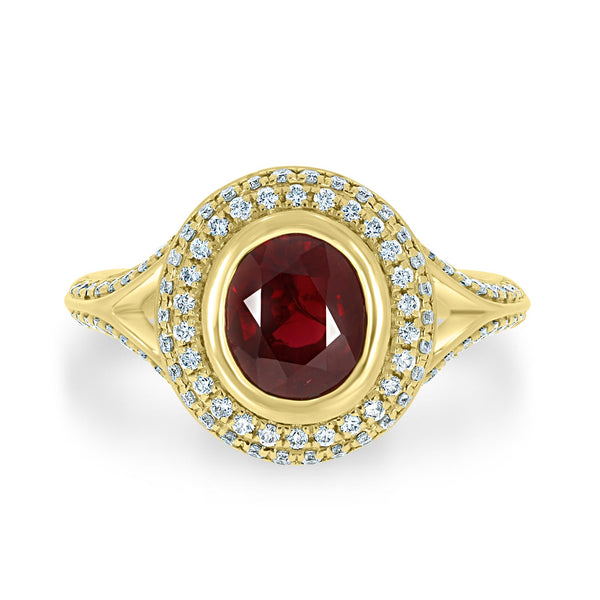 1.75ct Ruby Ring With 0.40tct Diamonds Set In 14K Yellow Gold