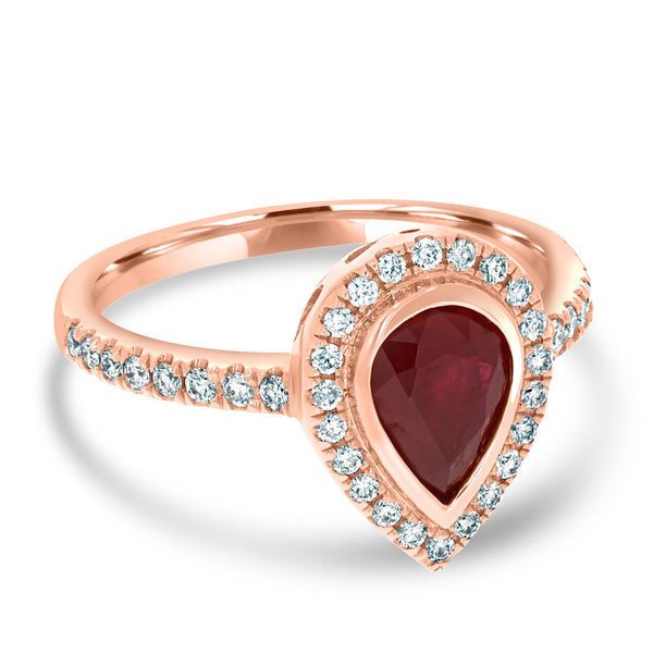 1.08Ct Ruby Ring With 0.32Tct Diamonds Set In 14K Rose Gold