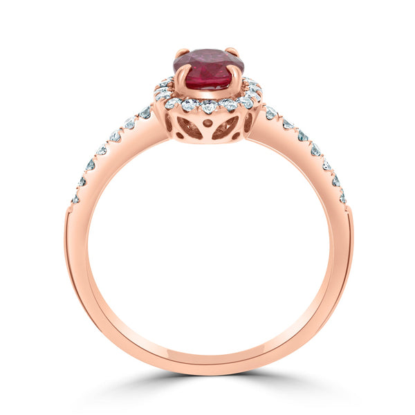 0.73ct Ruby Ring With 0.31tct Diamonds Set In 14K Rose Gold