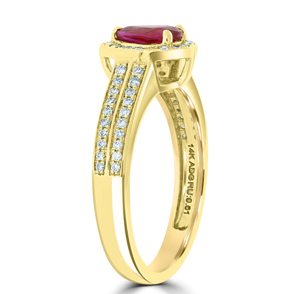 0.61Ct Ruby Ring With 0.29Tct Diamonds Set In 14K Yellow Gold