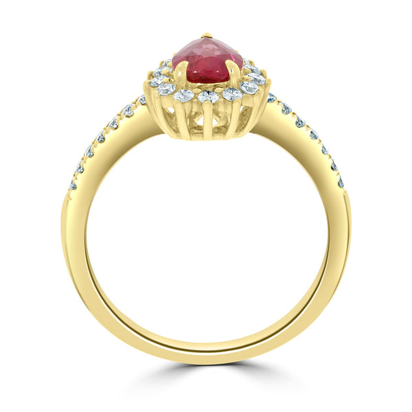 0.89Ct Ruby Ring With 0.40Tct Diamonds In 14K Yellow Gold