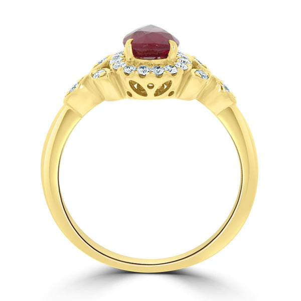 1.01Ct Ruby Ring With 0.23Tct Diamonds Set In 18K Yellow Gold
