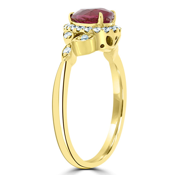 1.01Ct Ruby Ring With 0.23Tct Diamonds Set In 18K Yellow Gold