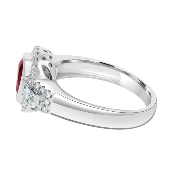 1.55Ct Ruby Ring With 0.38Tct Diamonds Set In 14K White Gold