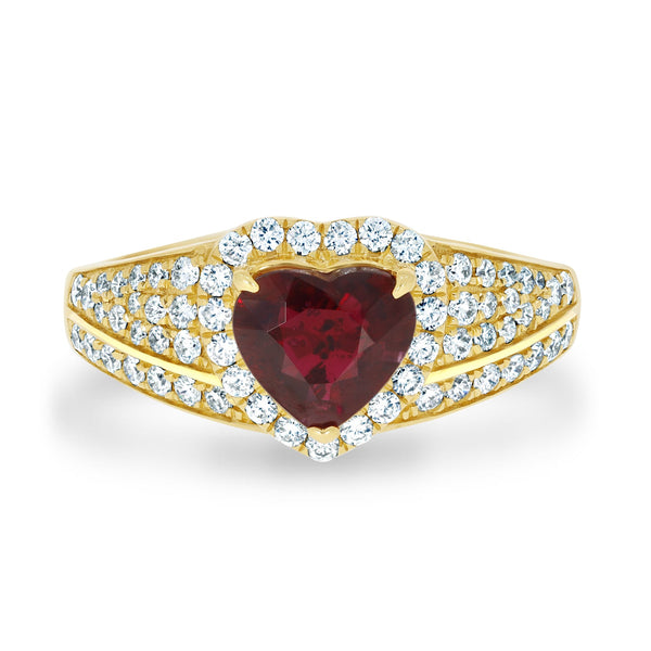 1.05Ct Ruby Ring With 0.52Tct Diamonds Set In 18K Yellow Gold