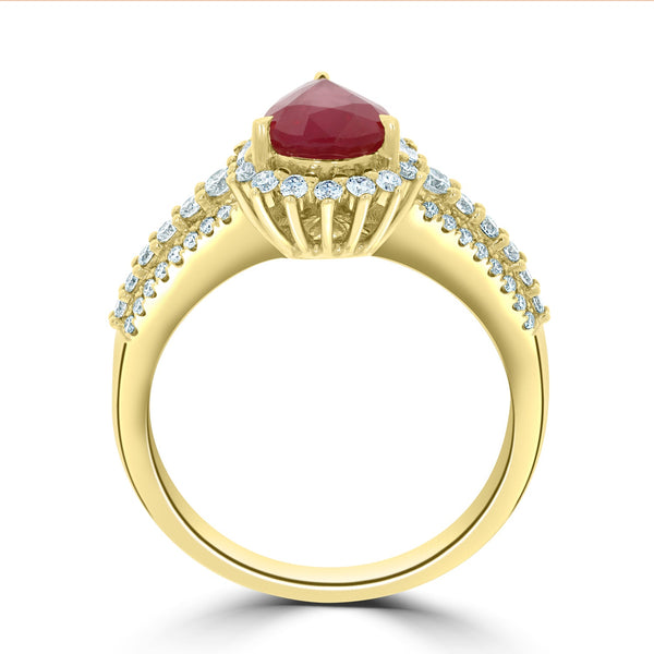 1.60ct Ruby Ring With 0.44tct Diamonds Set In 14K Yellow Gold