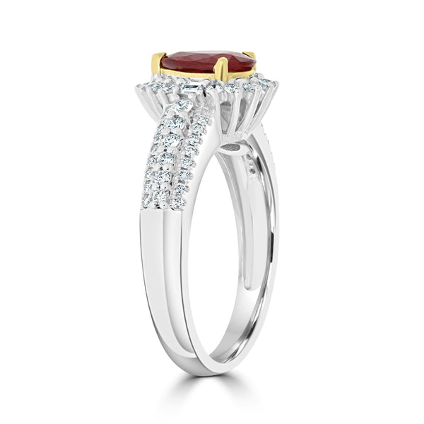 0.95Ct Ruby Ring With 0.44Tct Diamonds Set In 14K Two Tone Gold