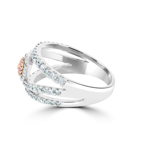 0.08Tct Pink Diamond Ring With 0.91Tct Diamond Accents Set In 14K Two Tone Gold