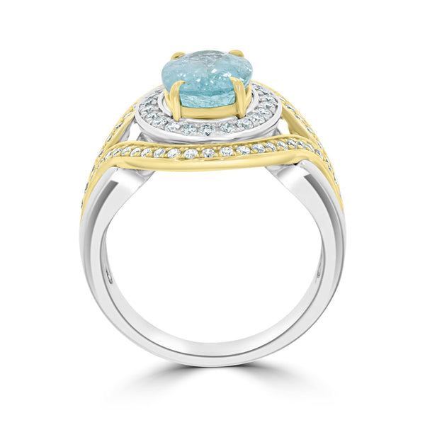 Unique Teal 2.54ct Paraiba Tourmaline Ring With 0.58tct Diamond Accents In 18K Two Tone Gold