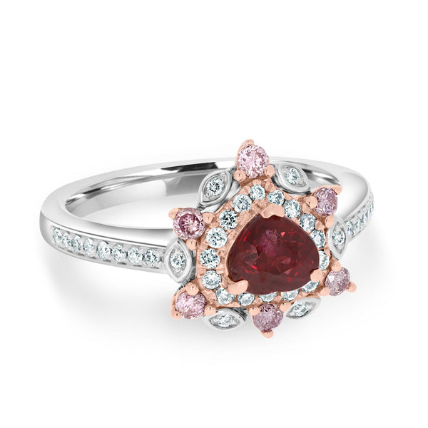1.09Ct Ruby Ring With 0.43Tct Diamonds Set In 18K Two Tone Gold