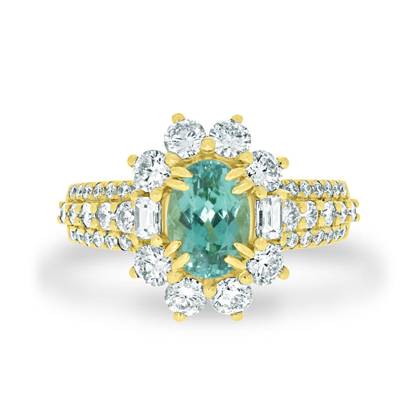 1.49ct Paraiba Rings with 1.45tct diamonds set in 18KT yellow gold