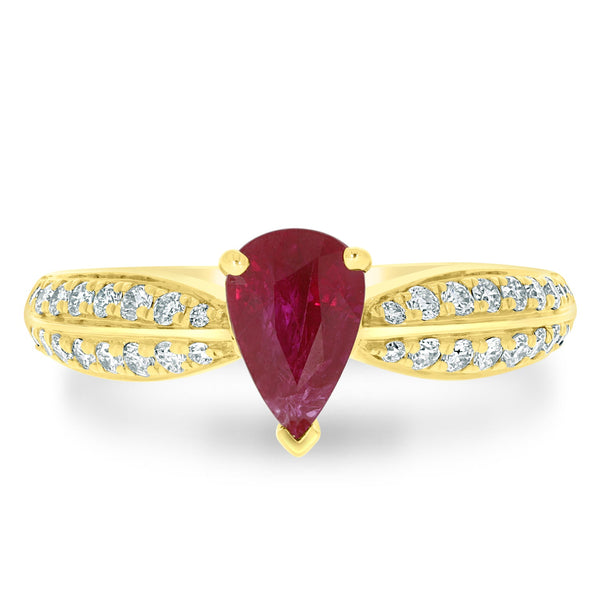1.12Ct Ruby Ring With 0.37Tct Diamonds Set In 14K Yellow Gold