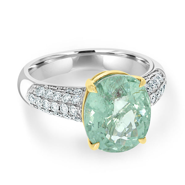 4.66ct Paraiba Tourmaline Rings with 0.47tct diamonds set in 18kt two tone gold