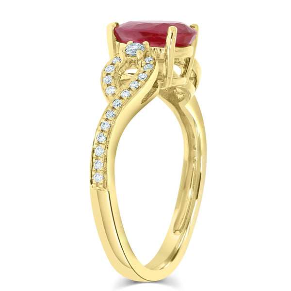 1.45Ct Ruby Ring With 0.18Tct Diamonds Set In 14K Yellow Gold