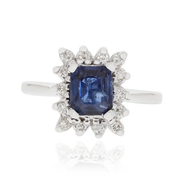1.1ct Sapphire Ring With 0.26tct Diamonds Set In 14kt White Gold