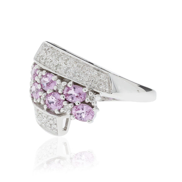 1.12ct Pink Sapphire Ring With 0.27tct Diamonds Set In 14kt White Gold