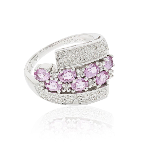 1.12tct Pink Sapphire Ring With 0.27tct Diamonds Set In 14kt White Gold