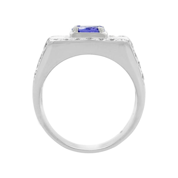 0.90ct Tanzanite Men's Ring 14K White Gold Ring With 0.42tct Diamond Accents