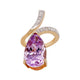 Tear Drop Pear Cut 10.5Ct Kunzite Ring With 0.27Tct Diamond Pave 14Kt Yellow Gold Band