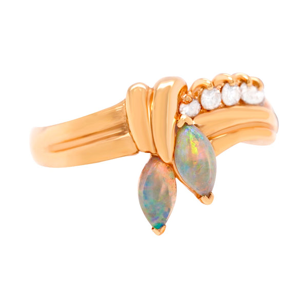 0.25ct Opals Rings with 0.14ct diamonds set in 14K yellow gold