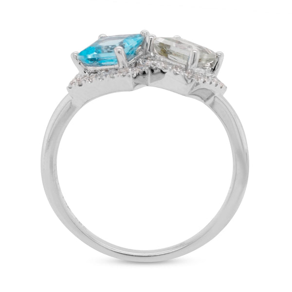0.70tct Blue Topaz ring with 0.25tct diamonds set in 14K white gold