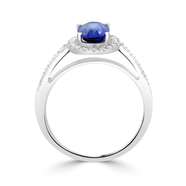 1.66ct Sapphire Ring with 0.28tct Diamonds set in 18K White Gold