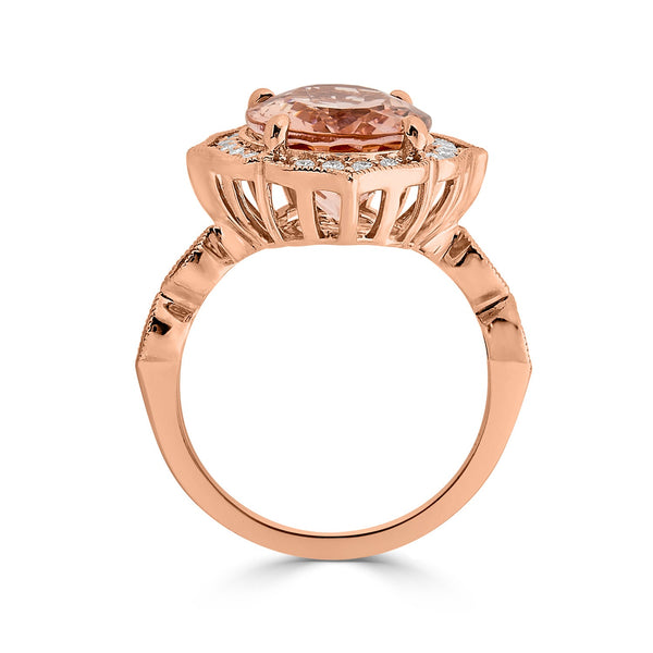 5.36ct Morganite ring with 0.35tct diamonds set in 14K rose gold