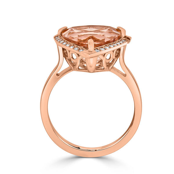 5.43ct Morganite ring with 0.16tct diamonds set in 14K rose gold