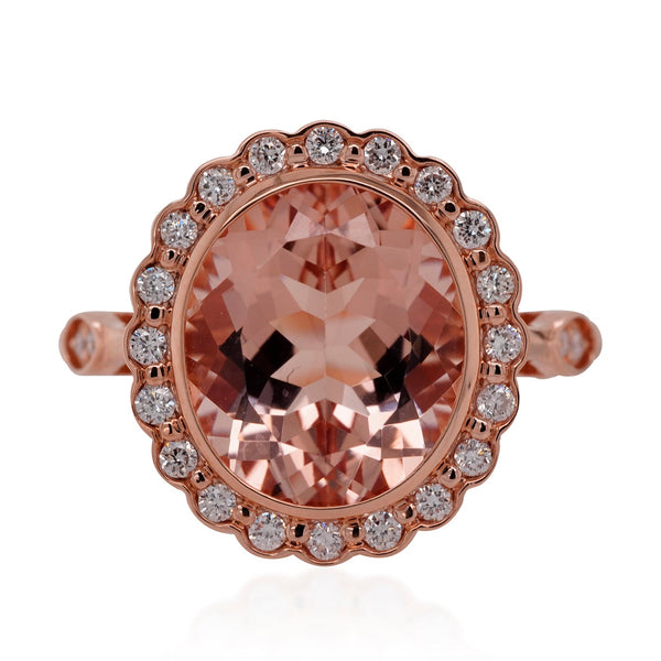 5.1ct Morganite ring with 0.25tct Diamond accents set in 14K rose gold