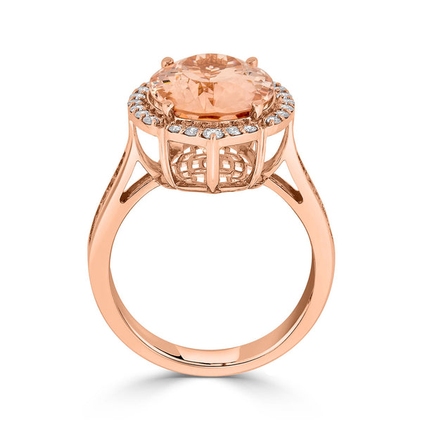 6.08ct Morganite ring with 0.44tct diamonds set in 14K rose gold