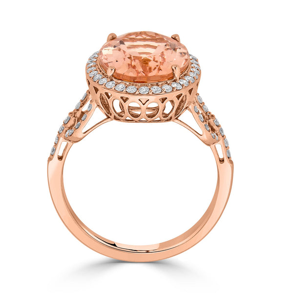 5.82ct Morganite ring with 0.37tct diamonds set in 14K rose gold
