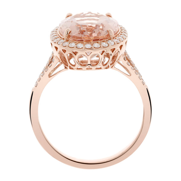 5.46ct Morganite Ring With 0.31tct Diamonds Set In 14kt Rose Gold