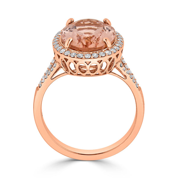 5.50ct Morganite ring with 0.31tct diamonds set in 14K rose gold