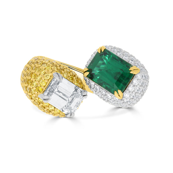 2.75ct Emerald Ring with 3.32tct Diamonds set in 18K Two Tone Gold