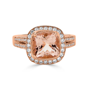 2.25ct Morganite ring with 1.05tct diamonds set in 14K rose gold