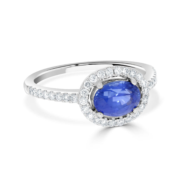 1.54Ct Sapphire Ring With 0.31Tct Diamonds Set In 14K White Gold