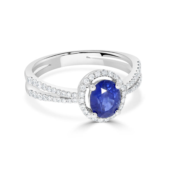 1.22ct Sapphire Ring with 0.34tct Diamonds set in 14K White Gold