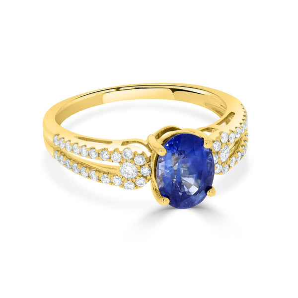 1.87ct Sapphire Ring with 0.29tct Diamonds set in 14K Yellow Gold