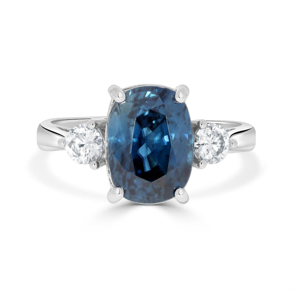 6.6ct Blue Zircon Rings with 0.39tct Diamond set in 14K White Gold