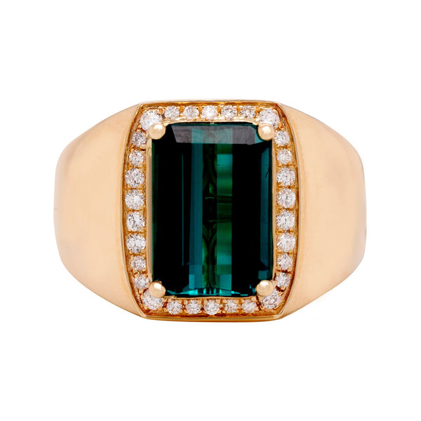 Men's 4.33ct Tourmaline In 14k Yellow Gold With 0.25ct Diamond Halo Ring