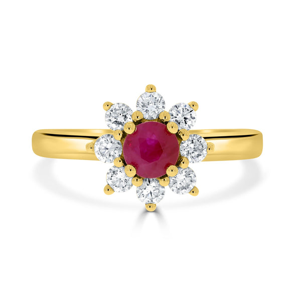 0.62ct Ruby Rings with 0.48tct diamonds set in 14k yellow gold